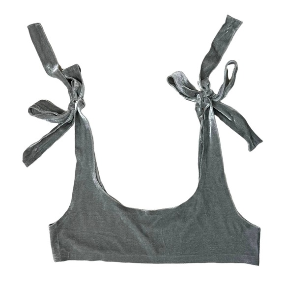 Urban Outfitters Out From Under Velvet Bralette Top Size L Silver Tie Straps Bra - Picture 4 of 8